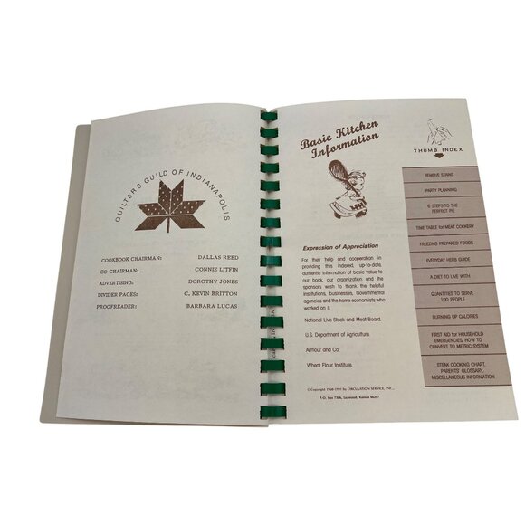 Quilters Guild Of Indianapolis Cookbook 1993 Spiral-Bound 207 Pages Recipes - Picture 3 of 9